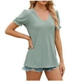 thumbnail image 3 of WREESH Elegant Puff Sleeve Eyelet Blouse Women's Dressy Casual Summer Tops in Solid Color Green, 3 of 6