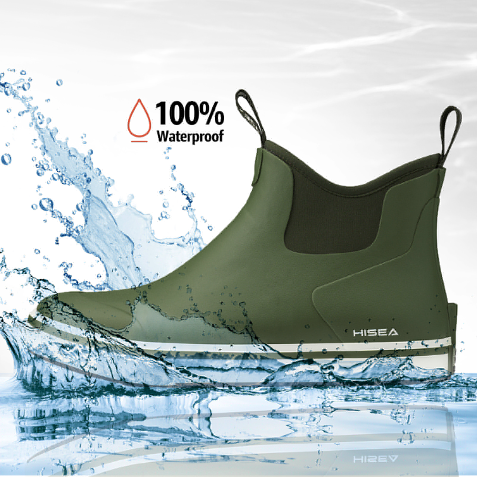 thumbnail image 3 of HISEA Men's Deck Boots, Rubber Waterproof Anti-Slip Ankle Rain Boots for Fishing, Green, Size 14, 3 of 6