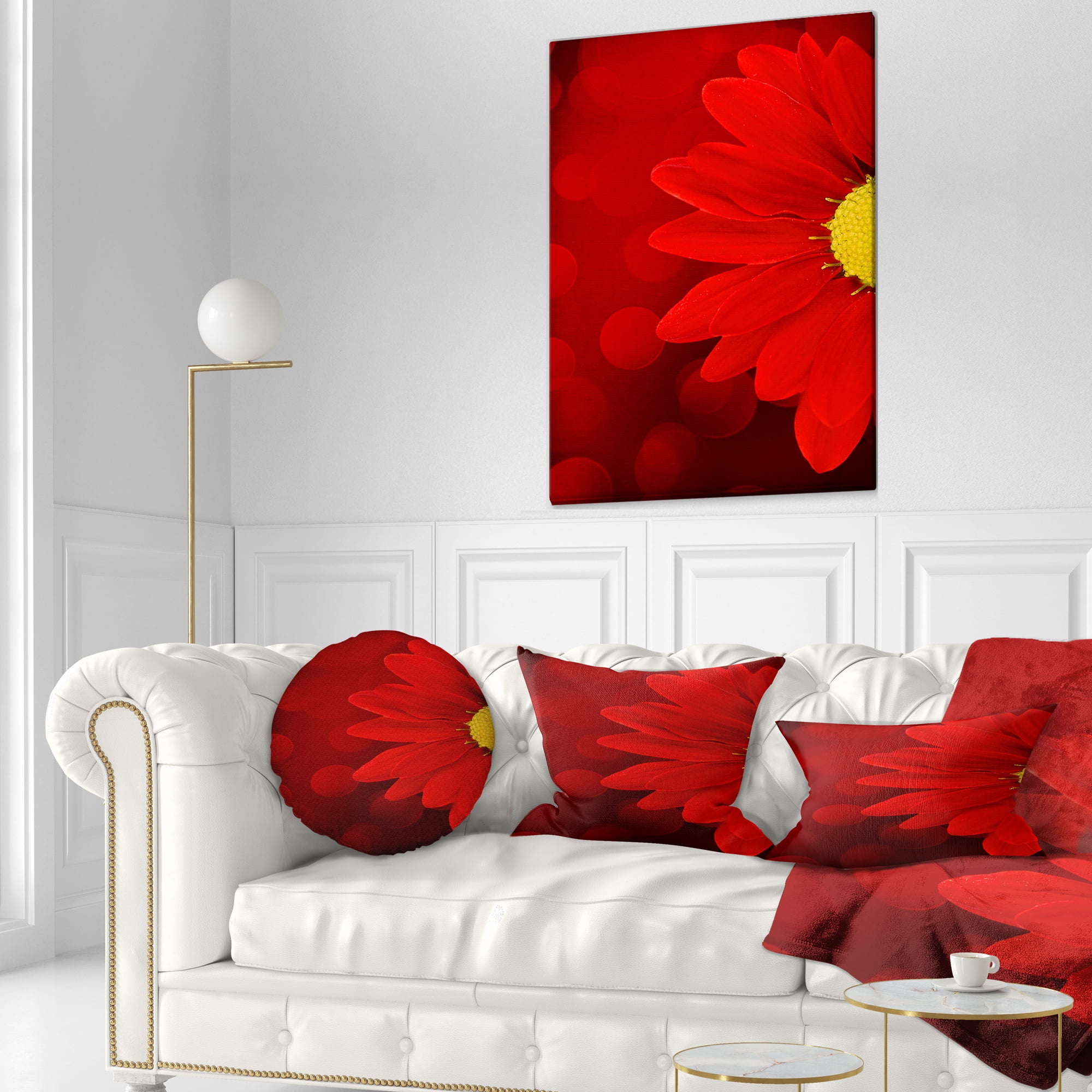 Designart Red Flower with Lit up Background - Floral Throw Pillow - 12x20