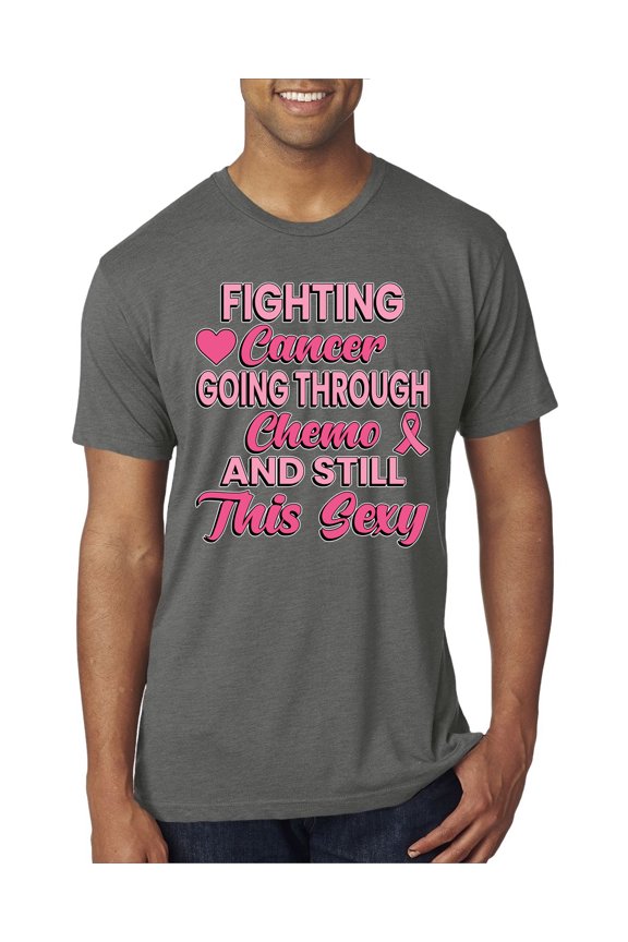 , Fighting Cancer And Still Sexy, Breast Cancer Awareness, Men Premium Tri Blend Tee, Dark Heather, Small