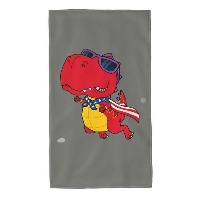 Fotbe Dinosaur Super Hero Cartoon Toalla Premium con Patrón, Toalla de Microfibra de Secado Rápido, Ligera y Altamente Absorbente (27.5x16in), Ideal para Uso Diario
