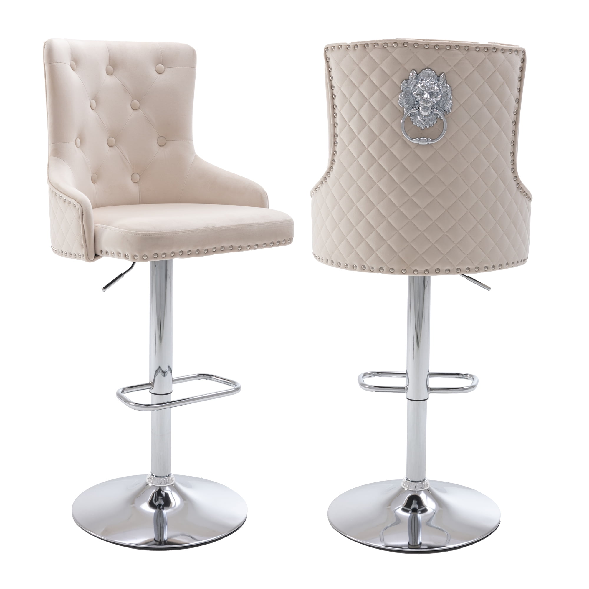 KCC Velvet Barstool Set of 2 Bar Chair Height Adjustable Swivel Counter