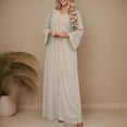 thumbnail image 2 of Robe Abaya Musulmane Femme Col en V Kaftan Prière Islamique Robe Brodée Bronzante Robe Longue Soirée Vacances, 2 of 6