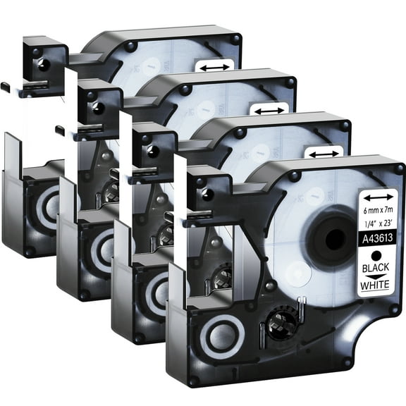 GREENCYCLE 4PK Compatible for DYMO D1 Label Tape 43613 6mm 7m Black on White for LabelManager LabelPoint LabelWriter 3M Label Maker