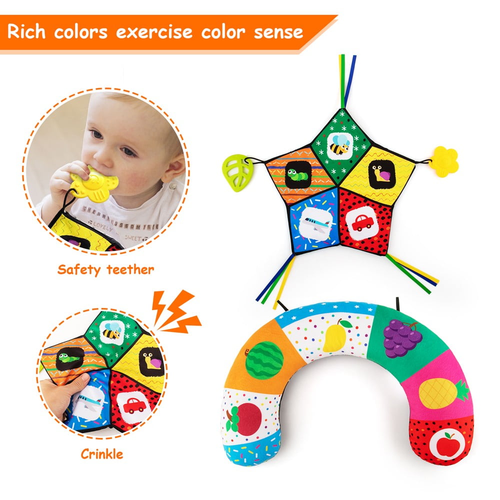 teytoy Newborn Baby Toys 0 3 6 Months,Tummy Time Pillow Toy, Black and White High Contrast Baby Toy with Mirror & Beating Play Activity mat,, Montessori Sensory Crawling Toy for Infant