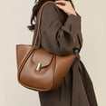 thumbnail image 4 of HUISZJ PU Leather Tote Handbag, Large Capacity Shoulder Bag, Retro Tote Bag for Work Travel Outdoor (Brown), 4 of 8