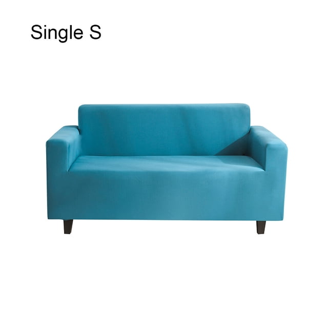 kurtrusly Solid Color Sofa Cover Elastic Couch Dust-proof Anti-slide Slipcover 1/2/3/4 Seater Covers Protector Full Coverage Lake blue S