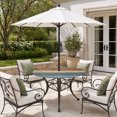 thumbnail image 2 of Round Outdoor Tablecloth with Umbrella Hole and Zipper, Farmhouse Blue Brown Tablecloth with Elastic Waterproof, Vintage Wooden Striped Patio Table Covers for 55" - 60" Picnic Pool Tables, 2 of 9