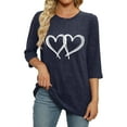thumbnail image 4 of YUGYXL Fall Sweaters for Women Ribbed Knit Fashion Heart Print 3/4 Sleeve Casual Winter Clothes Pullover Tops Navy L, 4 of 5