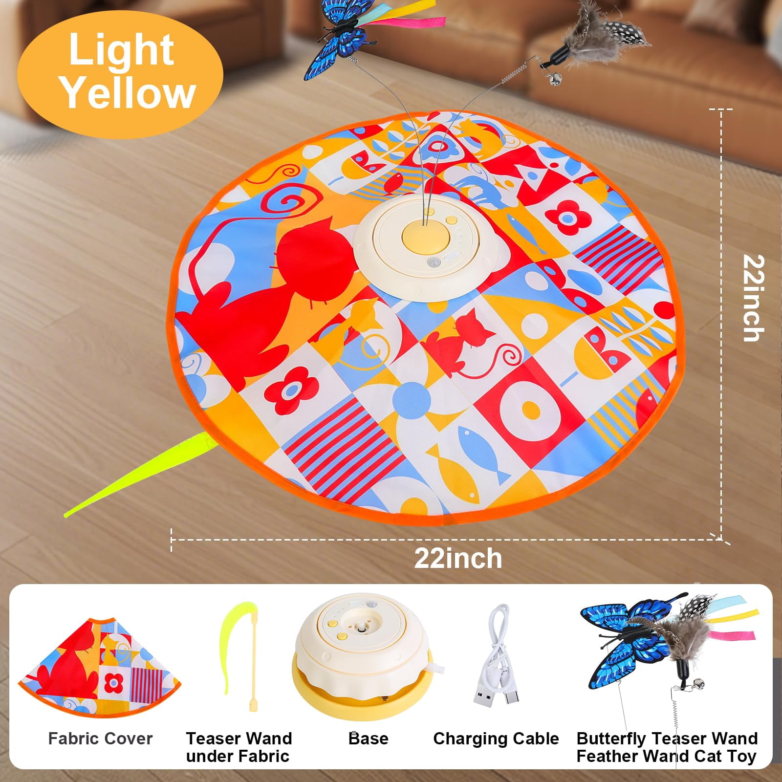 Rechargeable Cat Toys And Seek Game Interactive For Indoor Cats Moving Wand Touch Activated Enrichment Bored Adult Cats(yellow)