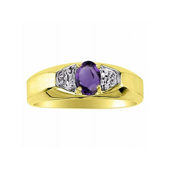 Rylos 14K Yellow Gold Classic 6X4MM Oval Amethyst & Diamond Ring - Birthstone Jewelry for Men -Size 8