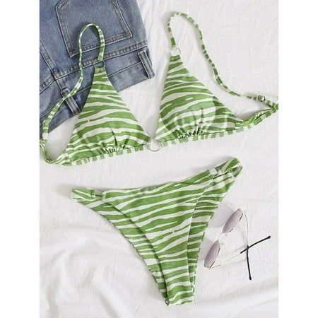 IDALL Bikini Sets Bathing Suit Padded Beachwear Push Up Set Bikini Floral Random Swimsuit Swimwear Women Print Swimwears Tankinis Set Womens Swimsuits Micro Bikini Green M
