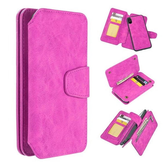 GSA Luxury Leather Wallet Case For iPhone XS Max (6.5") - Hot Pink