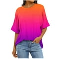 thumbnail image 2 of Oversized Tshirts T Shirts for Women Short Sleeve Gradient Color Summer Tops Chest Pocket Round Neck Loose Tees (L, Watermelon Red), 2 of 7