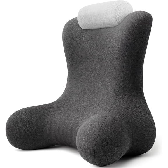 MOONORAH Reading Pillow for Sitting in Bed, 22" Ergonomic Backrest with Built-in Neck Support & Contoured Arms, Lumbar Support, Bed Rest Cushion for Reclining, Working, Resting - Grey