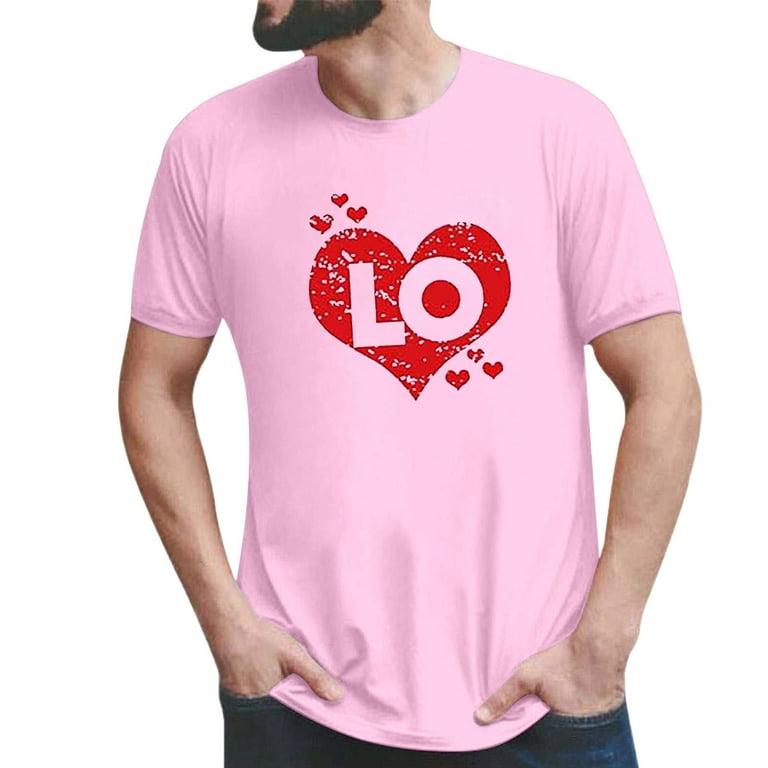 Women's Love Letter Print Valentine's Day T-Shirt - Short Sleeve Round Neck Casual Tee (Pink)