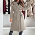 thumbnail image 4 of Womens Wool Coat with Belt Double Breasted Trendy Winter Long Pea Coats Pocketed Trench Coat Lapel Jacket Outwear (XL, Beige), 4 of 7