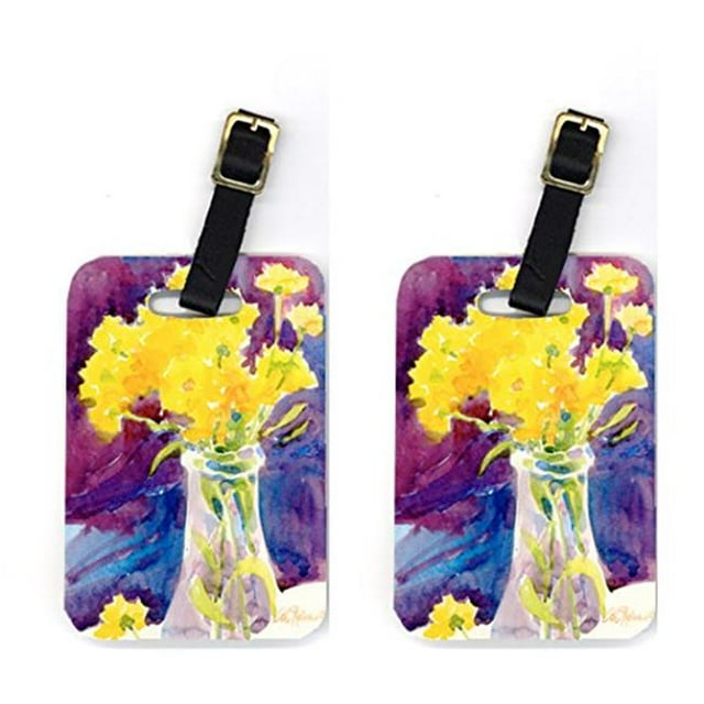Carolines Treasures 6013BT Yellow Flowers In A Vase Luggage Tag - Pair 2- 4 x 2.75 In.