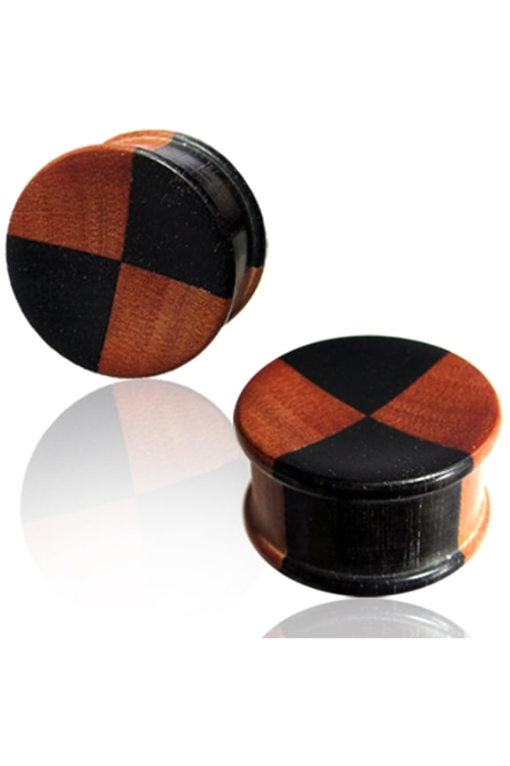 Organic Arang & Sawo Wood Two-Tone Double Flared Saddle Ear Plugs, Pair