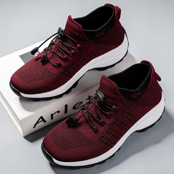 SILENRADAWN 1 Pair Red Mesh Cloth Breathable Sports Shoes For Women Casual Footwear