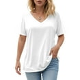 thumbnail image 5 of yueewhu Womens V Neck Short Sleeve Summer T Shirts Curved Hem Plain Top Beach (White, XXL), 5 of 7