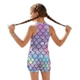 thumbnail image 2 of COEQINE Tankini for Girls 2 Piece Swimsuit Ages 12-13 Years with Removable Pads Printed Modest Bathing Suits Crewneck Tank Top and Swim Shorts Polyester Spandex, Purple Mermaid Scales Bubble, 2 of 8