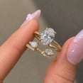 thumbnail image 4 of vylahjewellery Moissanite Bridal Set with Curved Diamond Open Band, 2 Piece 14K Gold Vermeil Wedding Ring Set for Women, Oval Cut Diamond Engagement Ring, 4 of 6