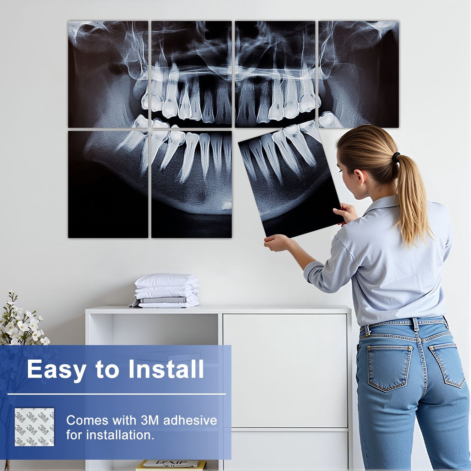 Dental 8 Pack Art Acoustic Panels Sound Absorbing Dental photography dentist Implant Anatomy Decorative Soundproof Wall Panels Self Adhesive for Physician Hospital Office 48"x32"