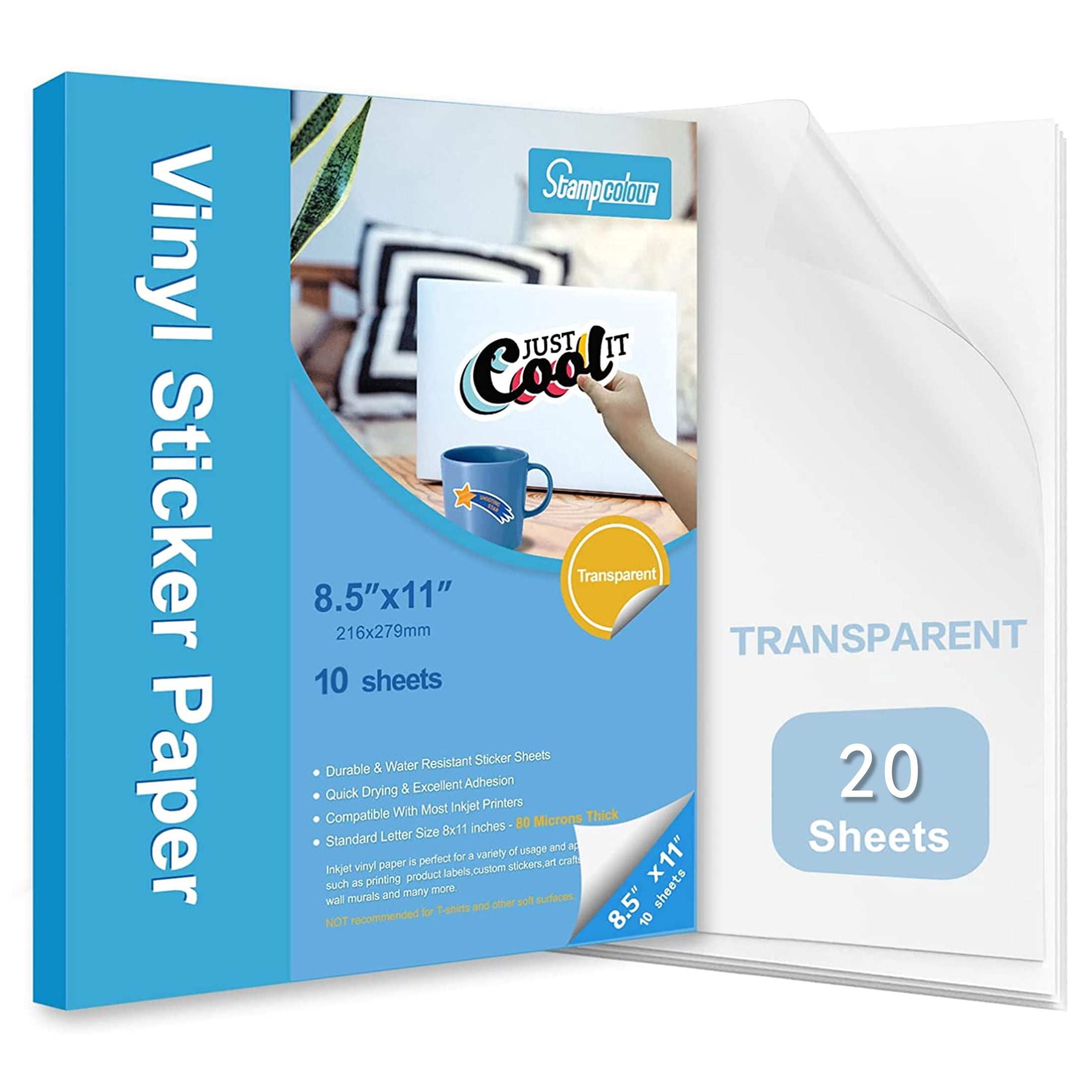  90% Clear Sticker Paper for Inkjet Printer (20 Sheets) -  Transparent Glossy 8.5 x 11 - Printable Vinyl - Clear Sticker Paper - Clear  Vinyl Sticker Paper - Clear Sticker Printer Paper : Office Products