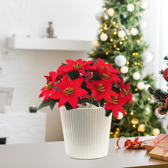 Flores artificiales de Navidad, centros de mesa de flor, decoración de Navidad, plantas en maceta, adornos navideños, floristería artificial, vaso de cristal, regalo de Navidad, para hogar,