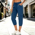 thumbnail image 6 of Qulqfy Capri Linen Cargo Hiking Pants for Women Athletic Stretchy Plus Size Elastic Waist Lightweight Drawstring with 4 Pockets Blue Sweatpants Women, 6 of 9