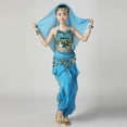 thumbnail image 4 of Sky Blue Kids Middle Eastern Belly Dance Costume - 100% Polyester 5-13 Years with Coin Accents & Flowy Harem Pants, Complete Girl’s Performance Outfit,Size 5-7 T, 4 of 7