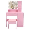 thumbnail image 5 of Pink Textured Particle Board with Melamine Coating Vanity Set with 1 Drawer, 1 Door, and 3 Shelf Layers, featuring Three-Tone Dimmable Globe Bulb Lamp, 5 of 9