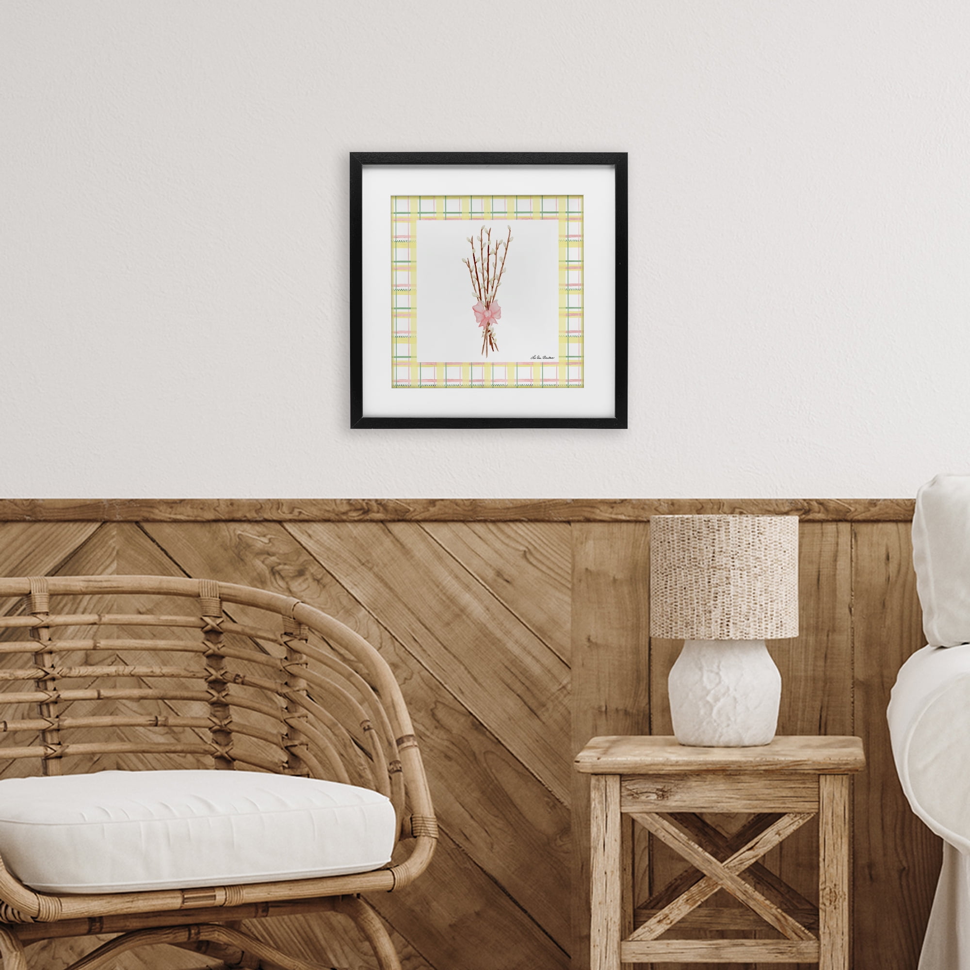 Pastel Spring Pussy Willow Black Framed Print Under Glass, design by Lee Ann Sanders