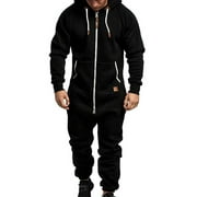 ABICLOTH Men One Piece Zip Up Sweatshirt Jumpsuit Hoodie Overall Gym Fintess Tracksuit Winter Warm Casual Long Sleeve Hooded Long Pants
