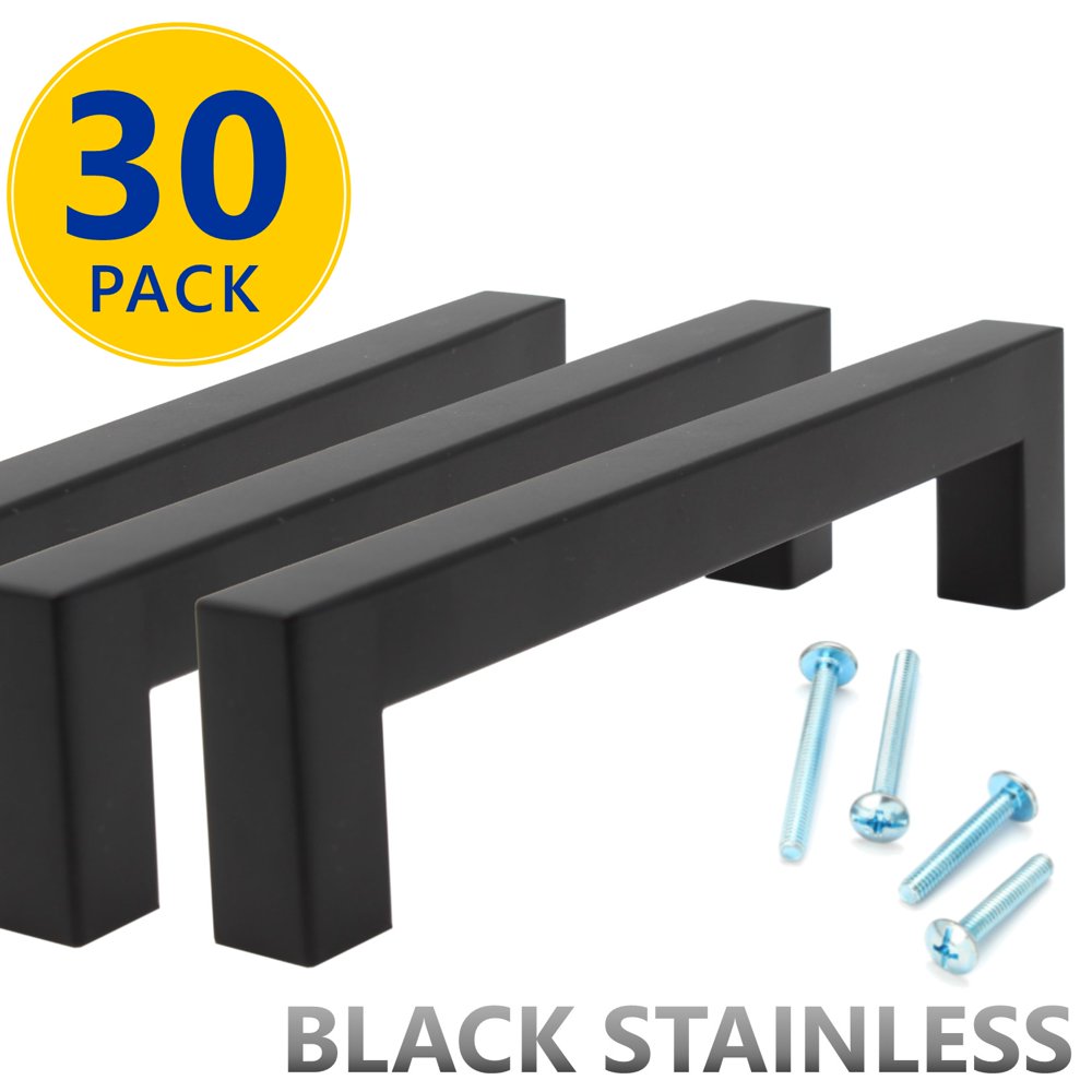 30 Pack Flat Black Square Bar Pulls 5" Hole Center (128mm
