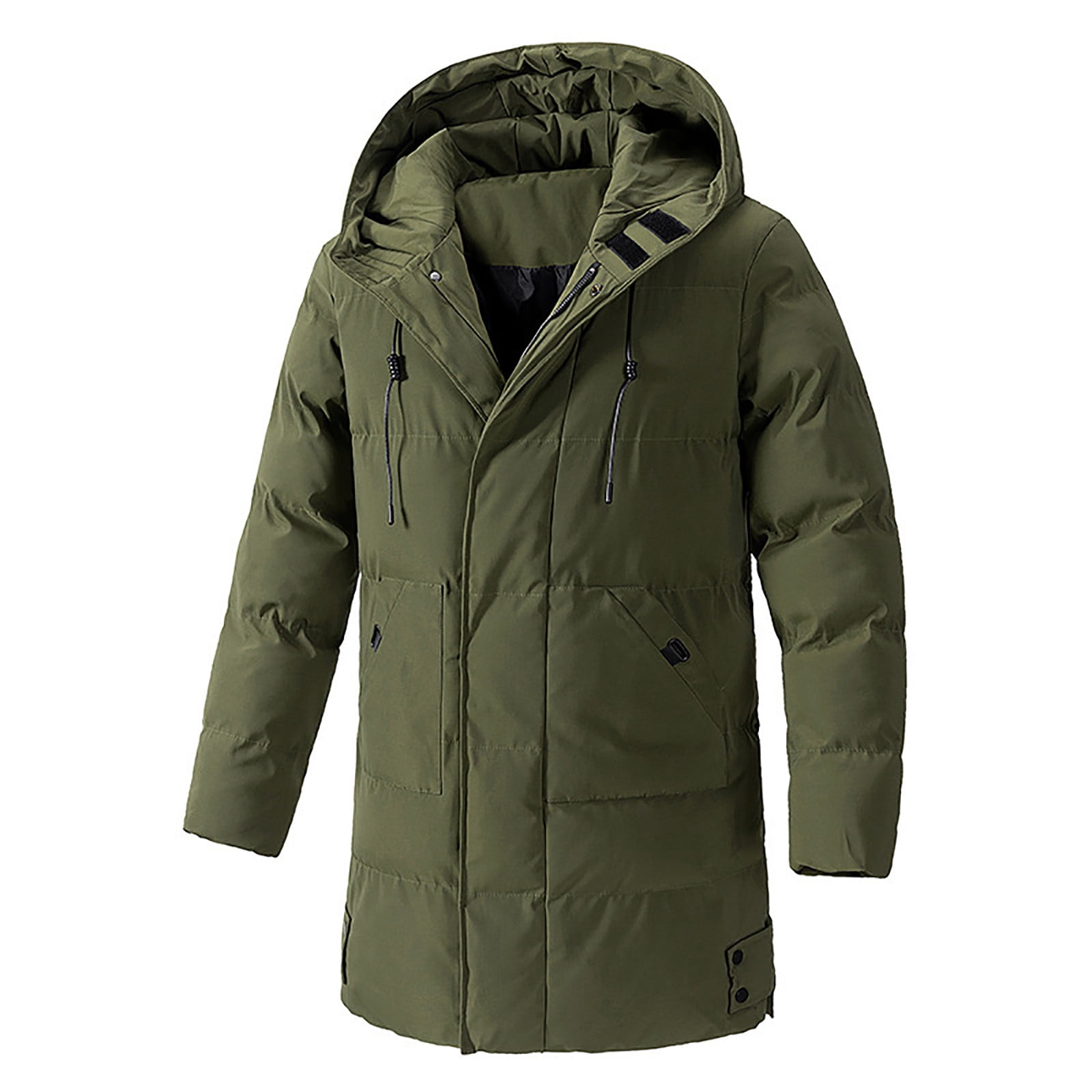Zpanxa Men's Mid-Length Heavyweight Hooded Jacket Solid Color with