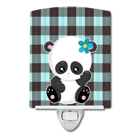 Caroline's Treasures BB6800CNL Panda on Plaid Ceramic Night Light, 6x4x3", multicolor