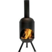 5-Foot Black Cold-Rolled Steel Modern Chiminea with Durable Wood Grate - Heat-Resistant Paint Finish