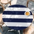 thumbnail image 3 of Navy Blue Stripe Round Fitted Table Cover Simple Style White Striped Waterproof Table Cloth with Elastic Edge Wipeable Tablecloth for Picnic Camping Party Fits 36"-44" Diameter, 3 of 8