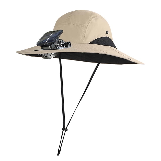 Hudfg Solar Powered Fan Hat Wide Brim For Outdoor Fishing, Boonie Sun Hat With 2 Solar Fans, 3 Speed Adjustable