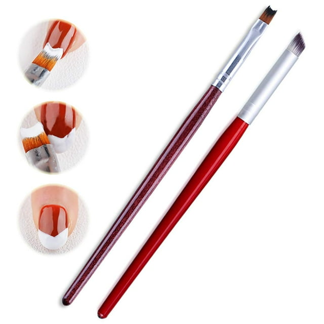 Danneasy - Juego de 2 pinceles acrílicos de madera para uñas, para manicura francesa, gel UV, degradado, con diseño de pétalos de flores, herramientas de bricolaje