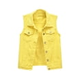 thumbnail image 3 of Capreze Women Denim Vest Solid Color Sleeveless Cropped Jacket Buttons Down Lapel Jean Vest Plus Size, 3 of 9
