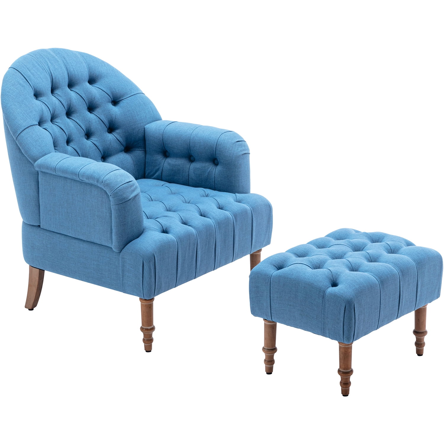Kepooman Single Sofa Chairs, Modern Armchair with Linen Fabric and Ottoman, Button-Tufted Upholstered Chair Set, Blue Kepooman Single Sofa Chairs, Modern Armchair with Linen Fabric and Ottoman, Button-Tufted Upholstered Chair Set, Blue