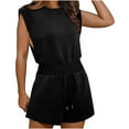 thumbnail image 2 of Timegard Combinaisons Courtes pour Femmes à Col Ras du Cou, Manches Courtes Style Cap, Taille Ajustable avec Cordon de Serrage, Combinaison Décontractée avec Poches, 2 of 7
