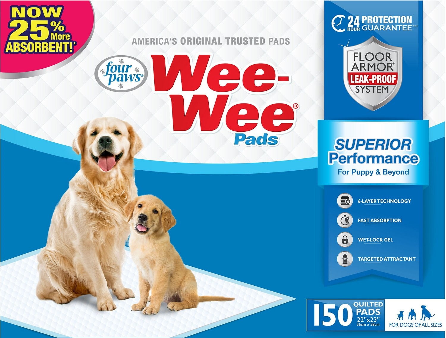 Four Paws Wee Wee Pads for Dogs, 22x23 Inch, 150 Count, 4 Pack