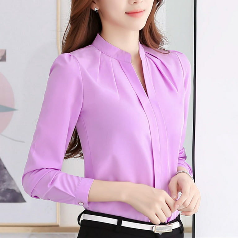 Dokotoo Womens Blouses and Tops Summer Short Sleeve V Neck Solid Color  Ladies Wrap Draped Front Business Casual Fashion Chiffon Shirts and Tops  Purple Small at  Women's Clothing store