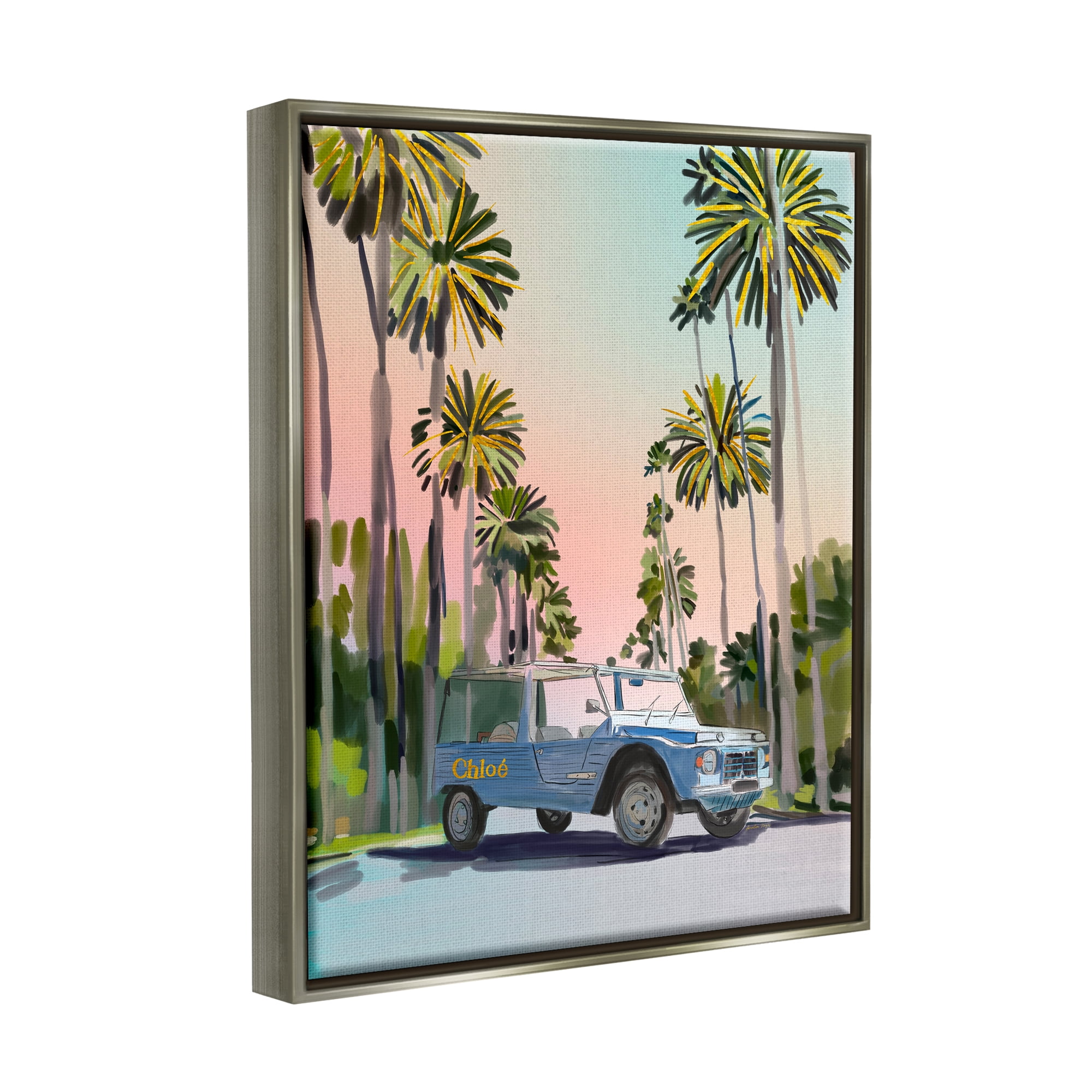 Stupell Industries Glam Summer Tropical Car Transportation Painting Gray Floater Framed Canvas Art Print Wall Art, 25 x 31