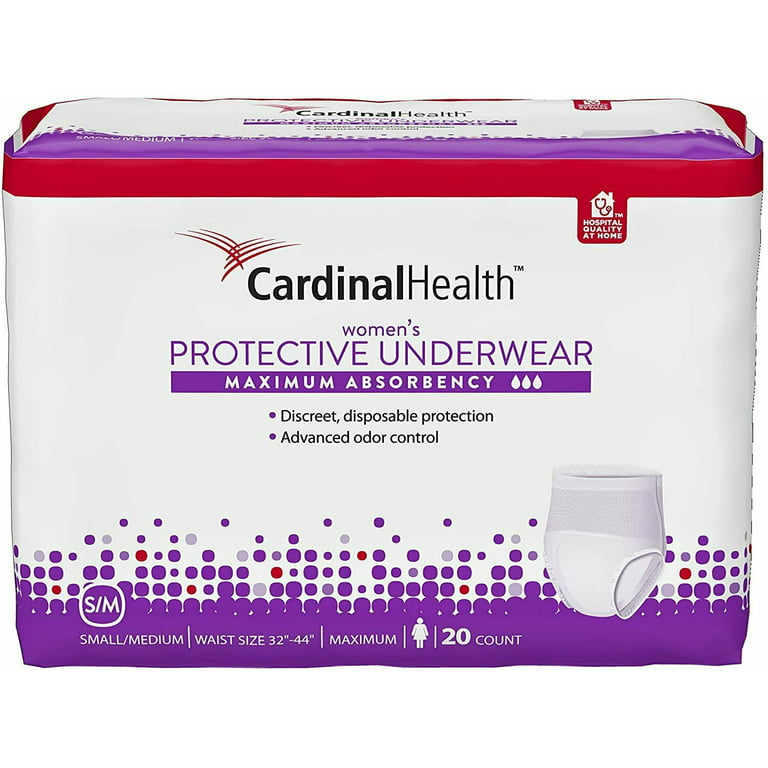 Cardinal Health UWFSM20 Women's Protective Underwear, Maximum Absorbency,  Medium, 32- 44 Inch, 95 - 185 lbs. | Pack of 20