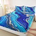 thumbnail image 4 of Manfei Blue Marble Sheet Set Twin, Modern Aesthetic Marbling Bedding Sets Twin Size, Watercolor Artwork Flat Sheet, Ultra Soft Bedroom Decor, 3pcs, 4 of 6